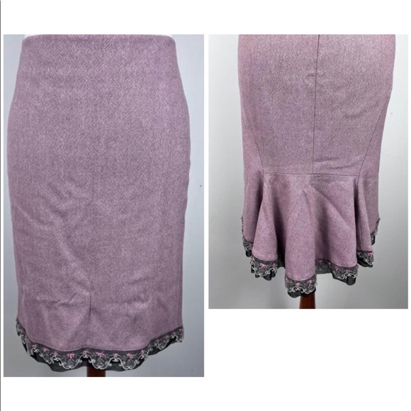 Anthropologie Elevenses Pink Wool Blend Skirt SZ 6 w/Beautiful Lace Detailed Hem - Picture 6 of 6